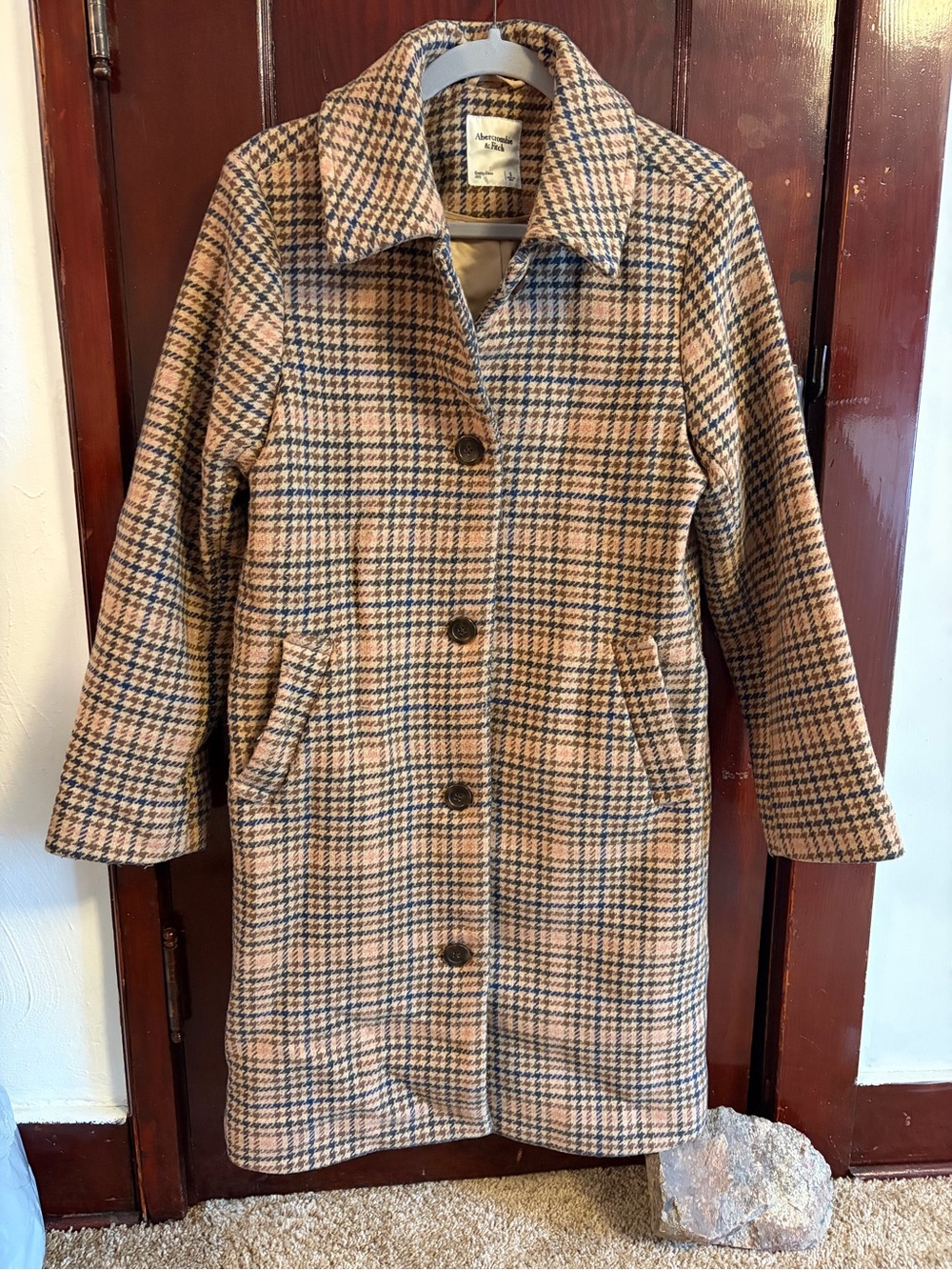 Abercrombie & Fitch Classic Taupe Plaid Wool-Blend Women's Coat